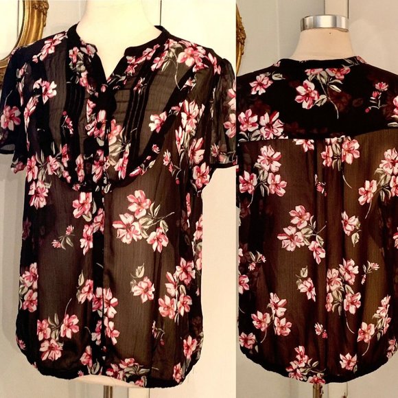 Torrid Black Floral Bubble Hem Chiffon Blouse Size 2 2XL - Picture 11 of 11
